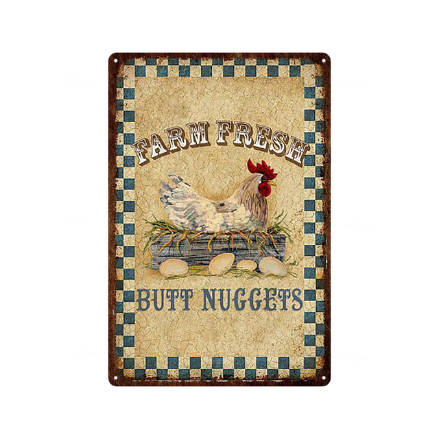 Oeufs frais métal peinture étain signe ferme boutique français café lait maison mur décor Vintage affiche étain plaques heureux poulet rétro Plaque