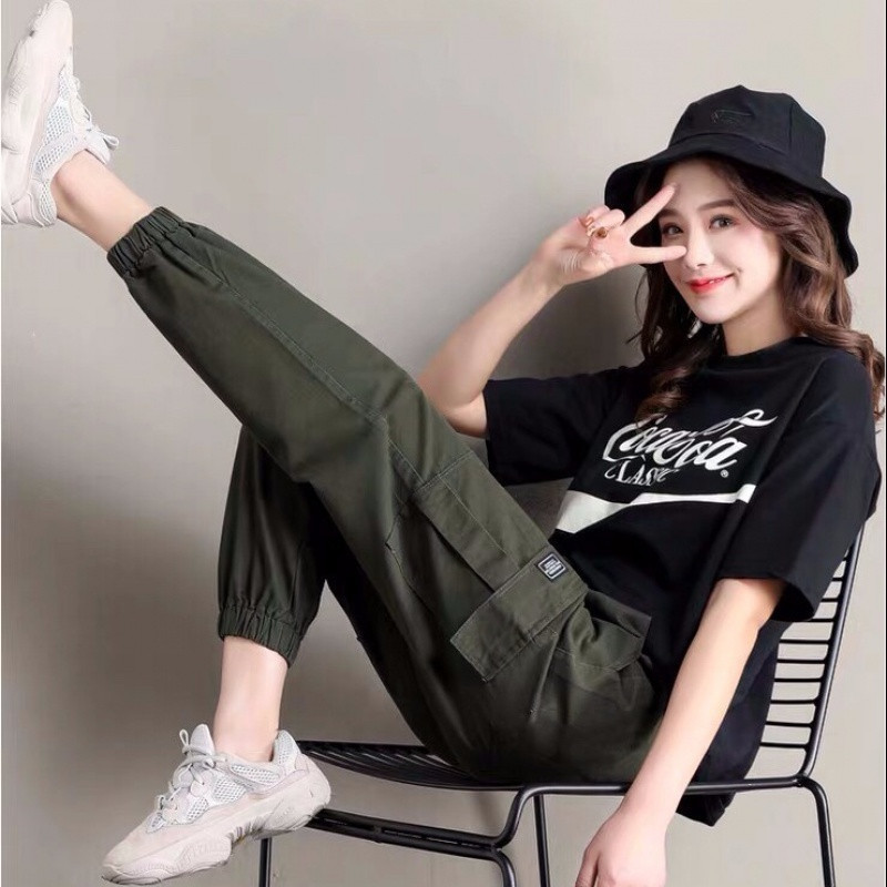 Cal￧a feminina capris feminino cargo de streetwear casual harajuku hip hop har￩m jogador de moletom sorra alta cal￧a feminina solta 220916
