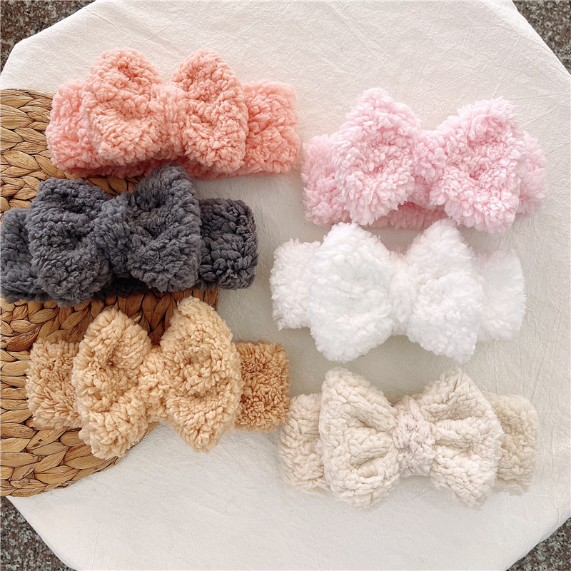 Newborn Bows Turban Winter Warm Baby Headbands Kids Elastic Headwraps Thick Teddy Fabric Hairband Cute Girls Hair Accessories