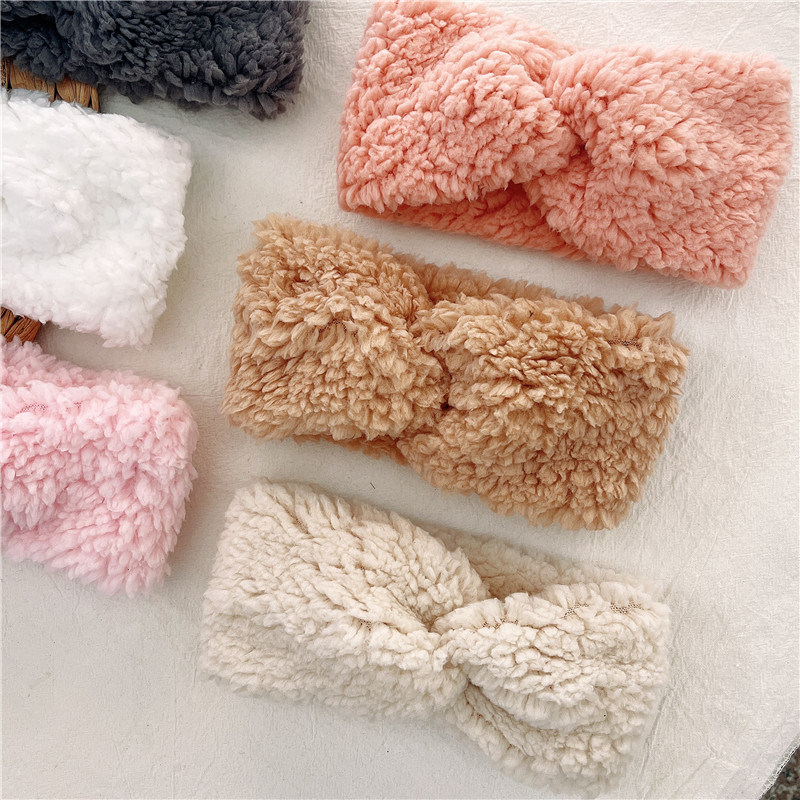Plush Cross Baby Headbands Lamb Wool Hairbands Soft Warm Coral Fleece Hair Band For Kids Girls Turban Furry Hair Accessories