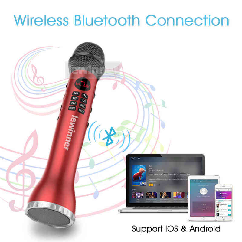 Mikrofony Lewinner L-598 Bezprzewodowy mikrofon ręczny Karaoke Bluetooth Głośnik LED ekran wyświetlacza TF TF SING RECORDER T220916