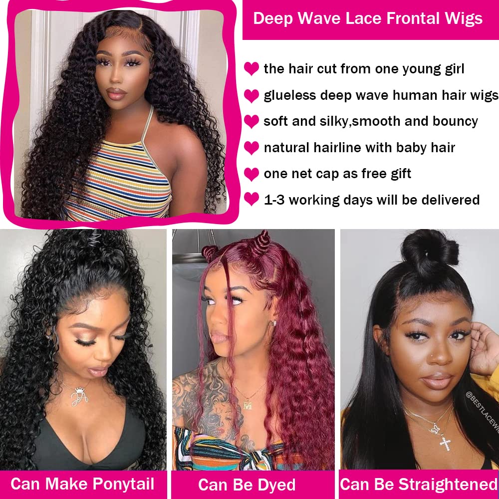 Brasileiro Wave Deep Curly Lace Front Wig 100% Unidade de cabelo humano 16-28 polegadas Peruca de renda cheia para mulheres negras