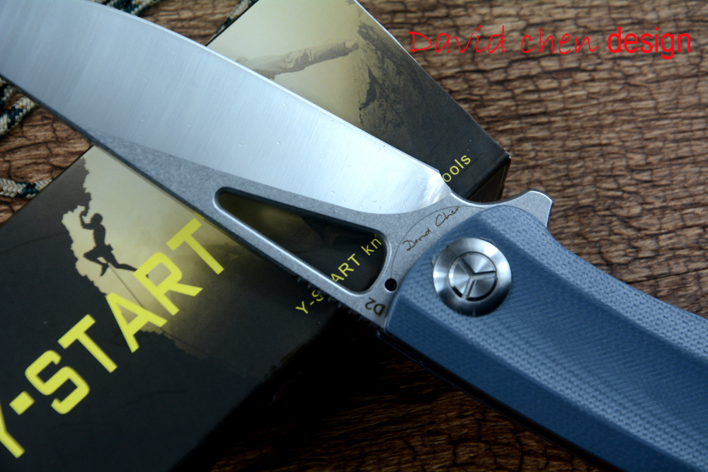 Y-START Folding Knife Hunting D2 Blade Stonewashed Ball Bearing Washer Fast Open G10 Handle Outdoor EDC Pocket Knives designed by David Chen LK5031