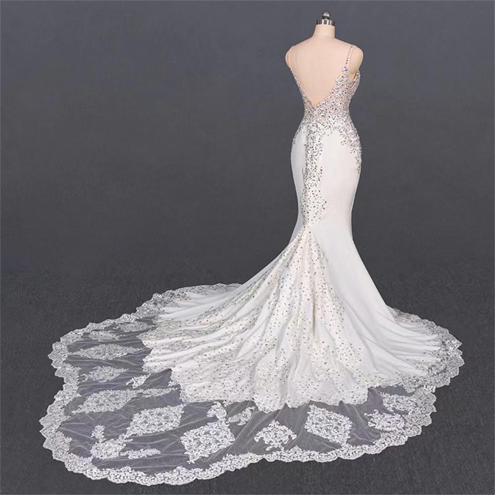 Mermaid wedding dress Sexy suspenders v-neck lace sequined backless big tail slim fit wedding MY9241