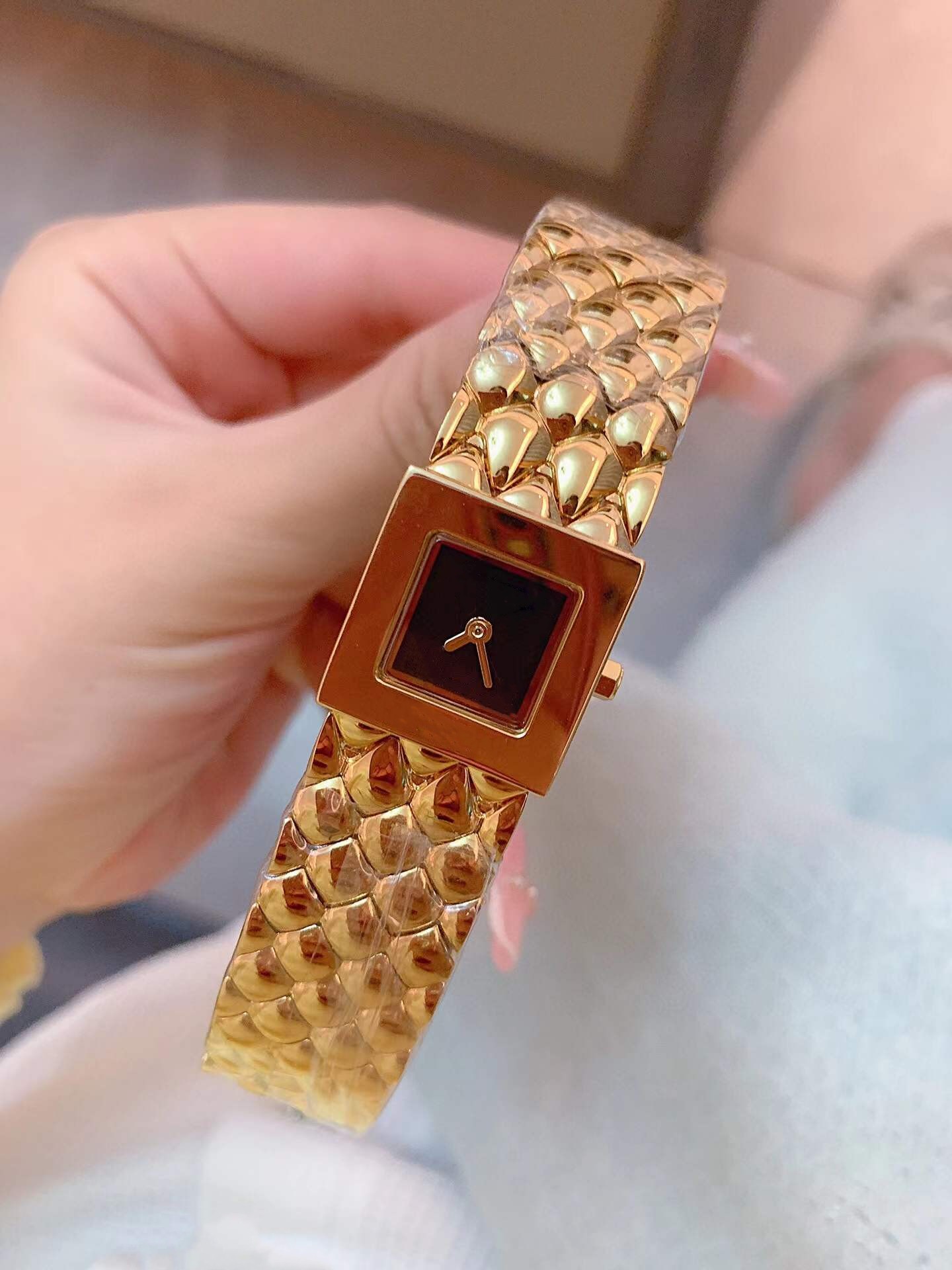 Vintage kwarc ze stali nierdzewnej Watch Kobiety geometryczny podwójny kwadratowy zegarek Rose Gold Cain Black Dial zegarki żeńskie