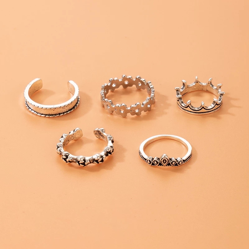 INS TRENDY CROWN COINT RING مجموعات للنساء الرجال عتيقة الفضة الزهور الجيولوجية الحزب المجوهرات anillo /مجموعات