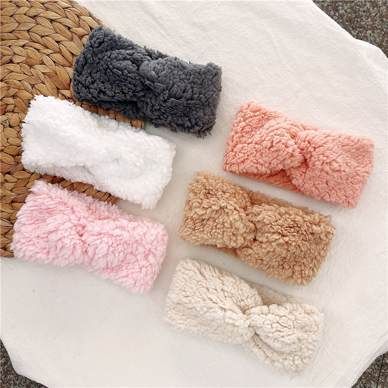 Plush Cross Baby Headbands Lamb Wool Hairbands Soft Warm Coral Fleece Hair Band For Kids Girls Turban Furry Hair Accessories