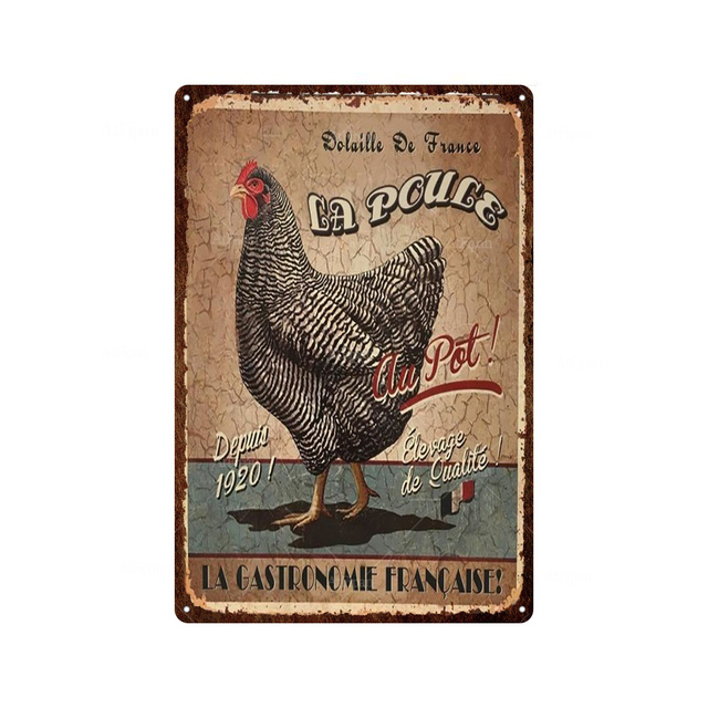 Oeufs frais métal peinture étain signe ferme boutique français café lait maison mur décor Vintage affiche étain plaques heureux poulet rétro Plaque