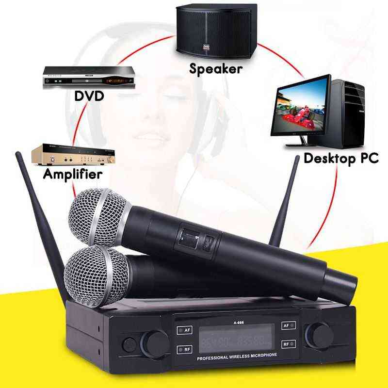 Microphones Système de Microphone sans fil professionnel 2 canaux UHF micro portable réglable 100M recevoir pour la fête karaoké église spectacle réunion T220916