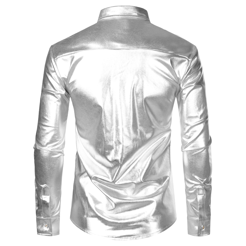 Mäns avslappnade skjortor Silver Metalliska paljetter Glitter Men 70 -talet Halloween Costume Chemise Homme Stage Performance Man 220915