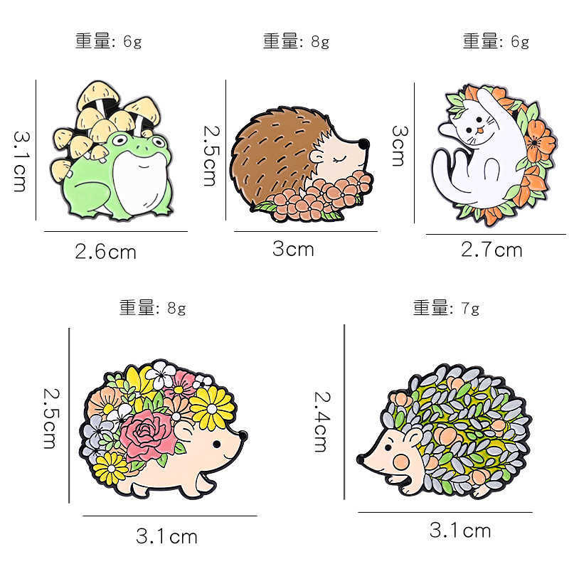 Nya stift design utsökta djurmärke söt tecknad igelkott katt groda form Corsage smycken
