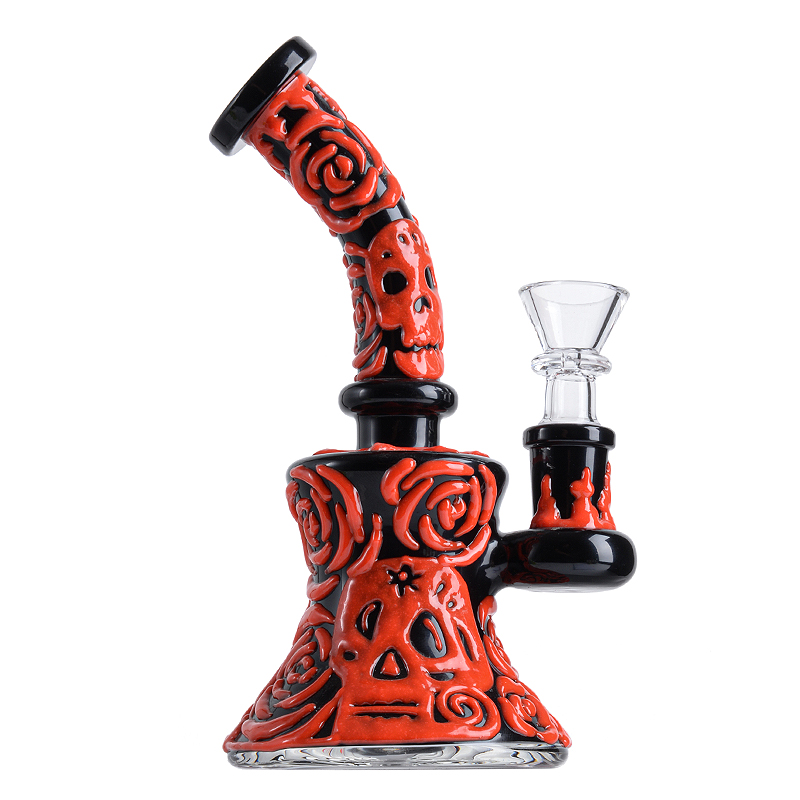 Halloween w stylu Hoidahs w ciemnym 6 -calowym szklanym szklanym bongs zęby oka woda bong prysznicowy platforma olejna dab rig o grubości 4 mm mini z miską