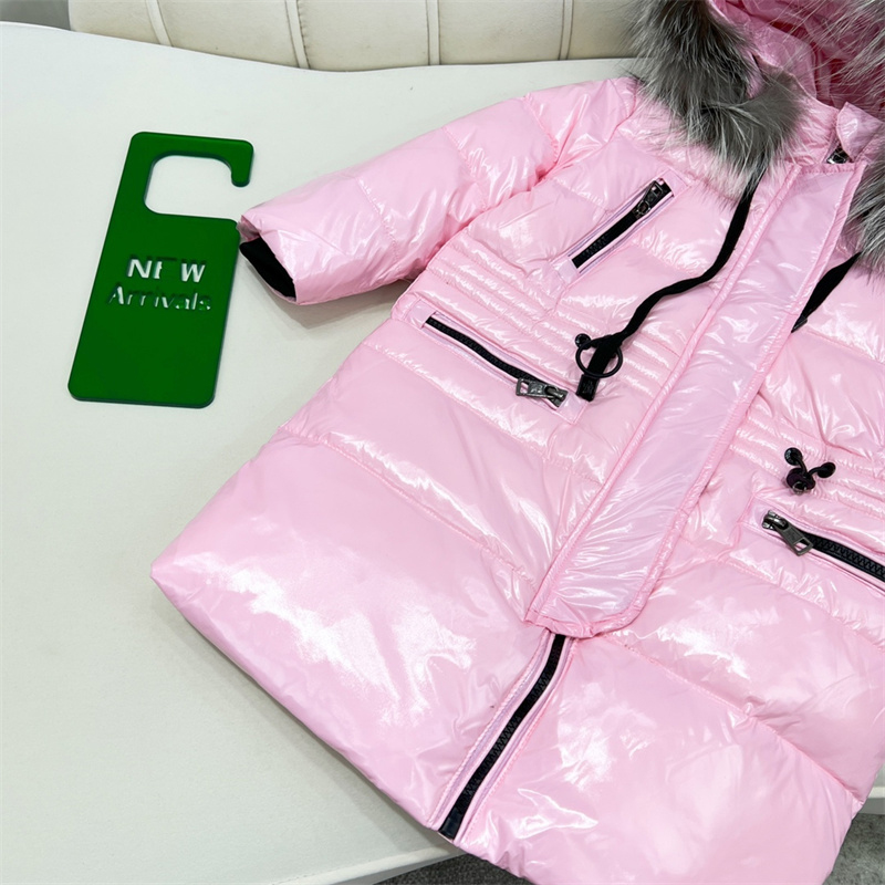 Baby Designer Clothes Down Coat 2022 Fashion Winter Thickened Jacket Girl Bright Outwear Long Western Style Children's Big Hair Collar Kids Clothing