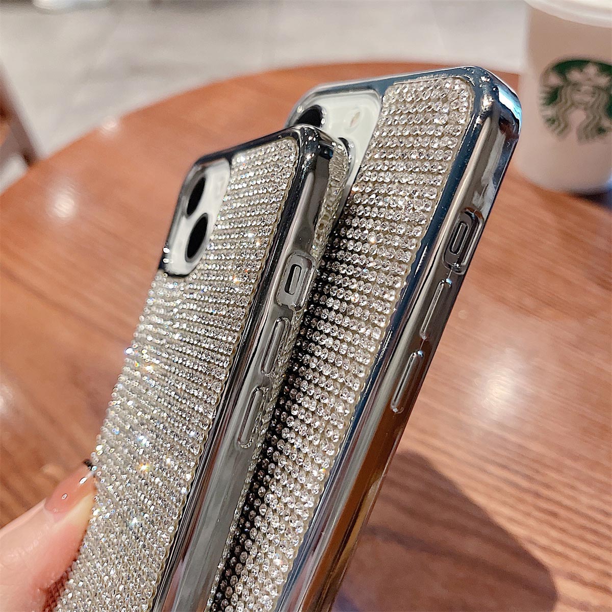 Coque de téléphone de luxe avec placage de strass scintillants, étui arrière pour iPhone 14 Pro Max 13 12 X XR XS 7 8 Plus SE