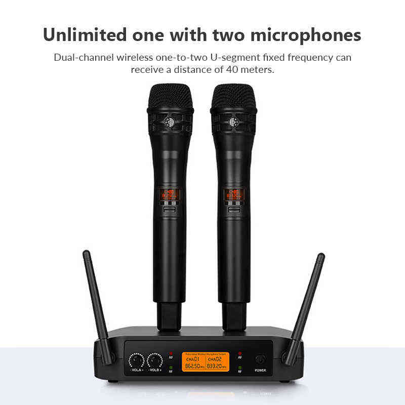 Microphones UHF Wireless Microphone 2 Channels Karaoke System Phantom Power Professional Handheld Condenser Microphone for Home Gathering T220916