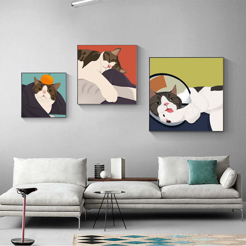 Moderne poster abstract cartoon schattige kat canvas schilderij dierenposters en prints muurfoto's voor kinderkamer kinderkamer decoratie