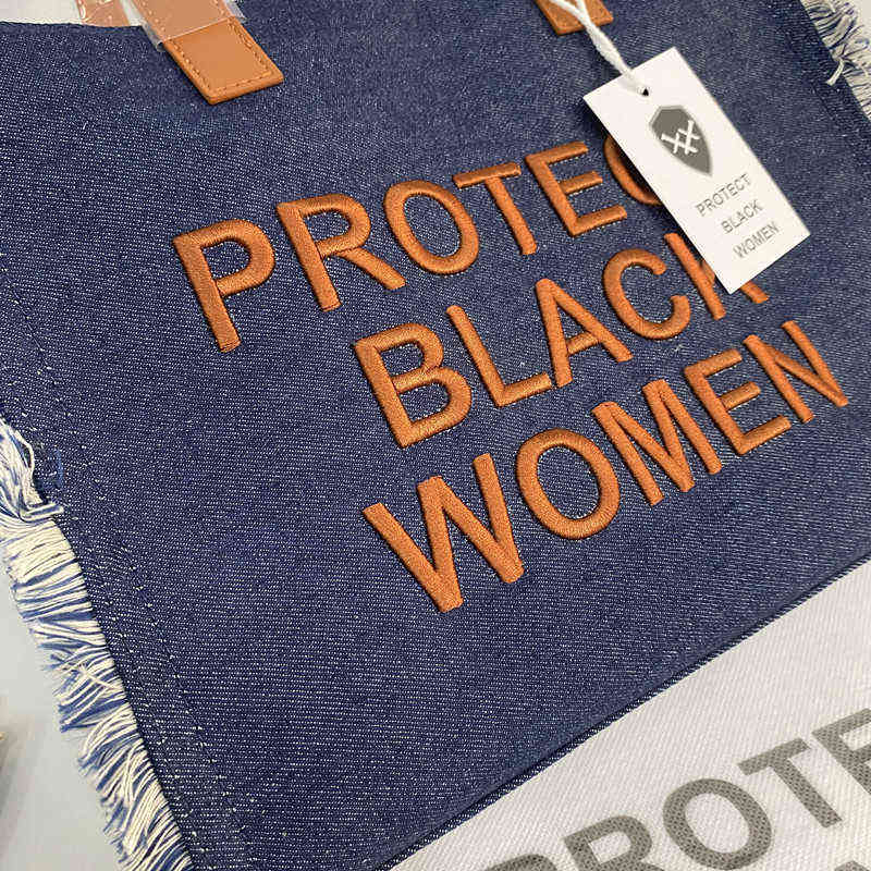 トートは女性のための黒人女性のハンドバッグトレンドデニムショルダーバッグレター刺繍レディースクロスボディ財布旅行ショッピングトートY2209