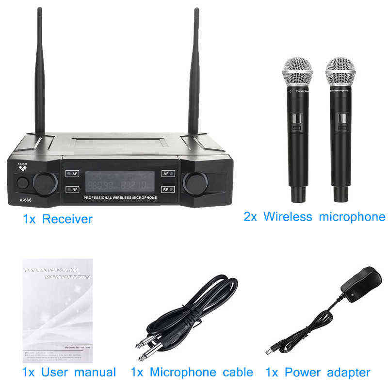 Microphones Système de Microphone sans fil professionnel 2 canaux UHF micro portable réglable 100M recevoir pour la fête karaoké église spectacle réunion T220916