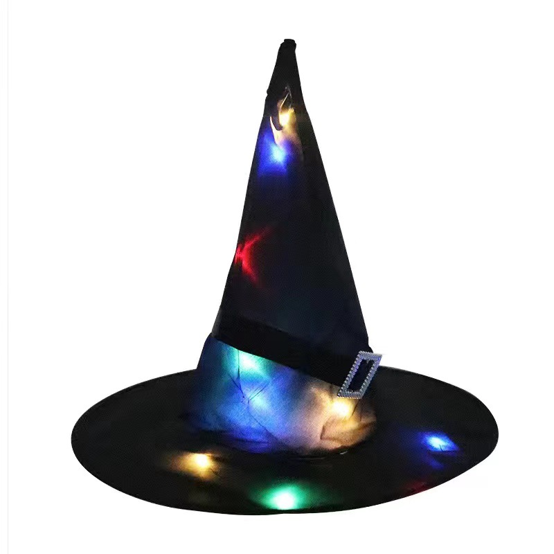 Les accessoires de décoration de fête de chapeau de magicien de tissu d'Oxford noir d'Halloween ont mené des lumières