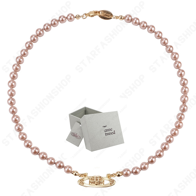 Saturn colars de colar de diamante com contas de pérolas de pérolas de diamante Woman Woman Silver Chains Vintage Trendy Style Desigenr com caixa