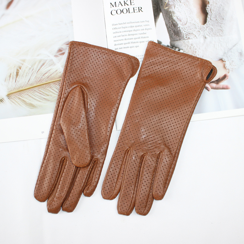 Fem fingrar handskar kvinnor fårskinn handskar mode full nät design cool andas silkfoder läder körhandskar 220916