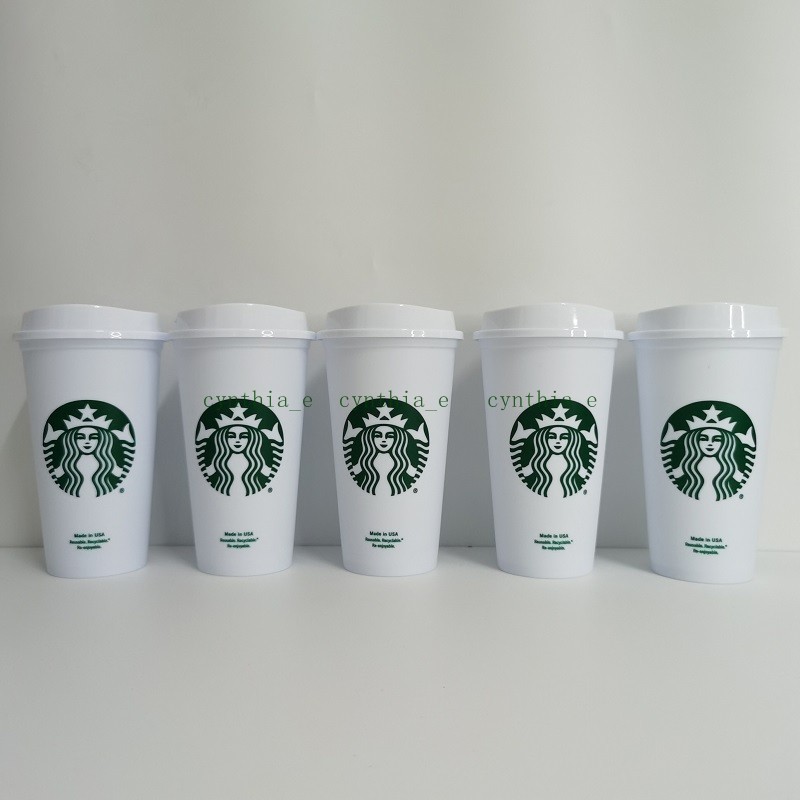 Starbucks Tumblers Taza de café clásica en blanco y negro Taza de plástico para beber Vasos de acompañamiento reciclables 473ML
