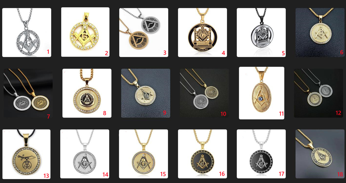 Freemason business signet masonic chain pendants round coin AG emblem high grade quality free mason charm necklace jewelry men stainless steel gold silver