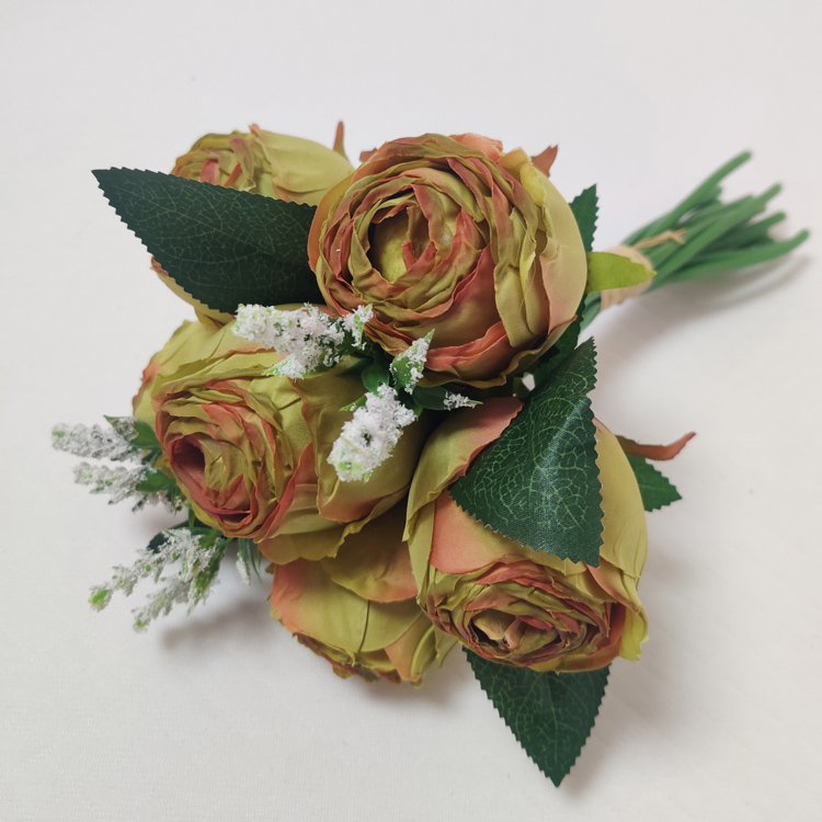 Decoraci￳n de Navidad Ang Decoraci￳n de bodas Flores Sala de estar Flor Artificial 6 Cabeza Mini Rose con hierba