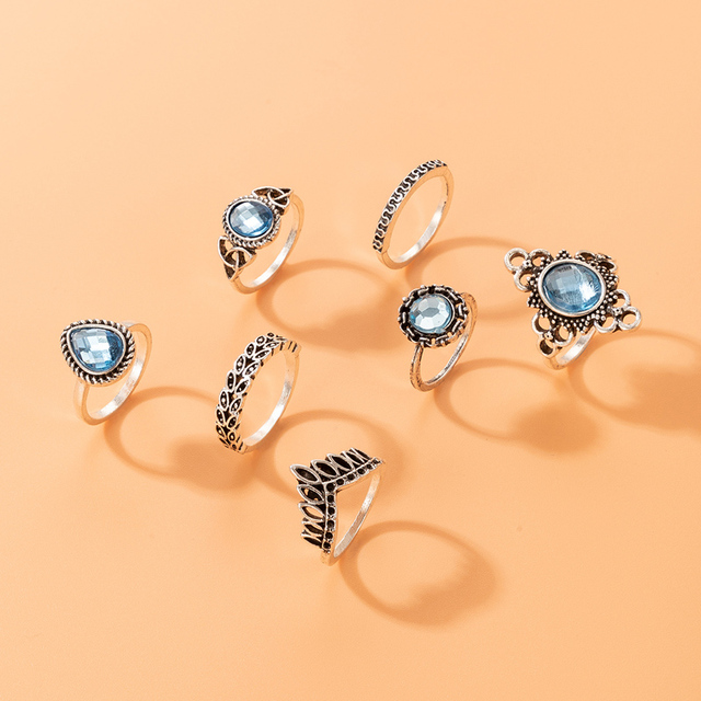 Luxe mosaïque bleu cristal anneau irrégulier pour les femmes élégant Vintage creux feuilles géométrie bijoux cadeau accessoires