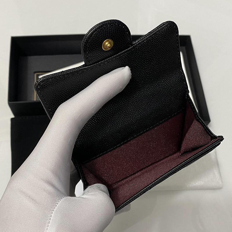 Women Coin Purse Original Quality Cowhide Wallet Classic Credit Card Holder Luxury Designer Genuine Leather CF Flip Caviar Grid Pattern Key Case Short