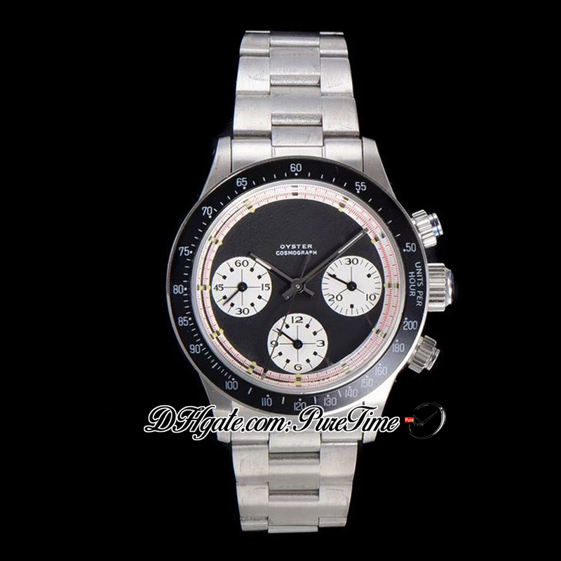 Paul Newman ST91 Manual Winding Chronograph Mens Watch 6244 WMF 1967 Rare Vintage Black Dial White Subdial Oystersteel Bracelet Super Edition Puretime F6