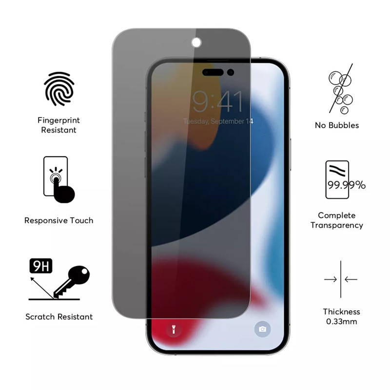 Film Anti-Spy Full Glue Screen Protector Film 9H Privacy Temped Glass iPhone 15 14 Pro Max 13 13Pro 12 Mini 11 Pro X XS XR 8 7 6 Plus con pacchetto di vendita al dettaglio