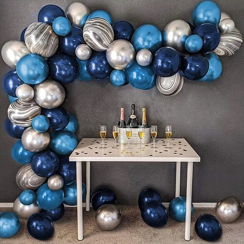 Autres fournitures de fête d'événement métallisé bleu marine Latex ballon guirlande arc Kit argent étoile feuille Ballons pour mariage anniversaire bébé douche fête décor 220916