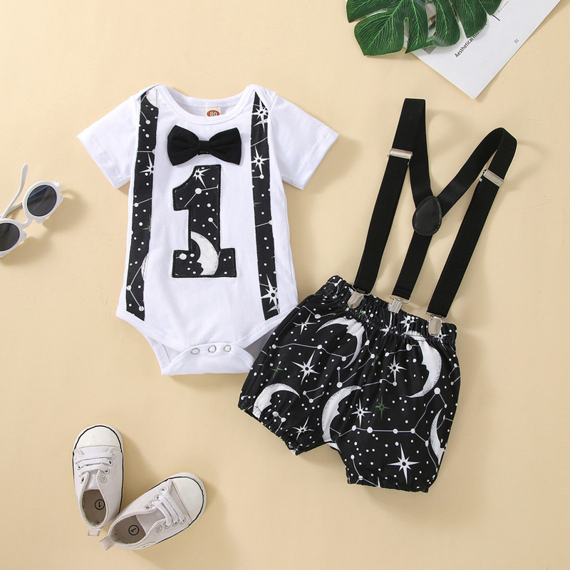 Clothing Sets 1 Year Baby Boy Birthday Romper Set Clothes Infant Girl Cartoon Dot Print Suspender Shorts Party Outfits Toddler Costume 12M 220916