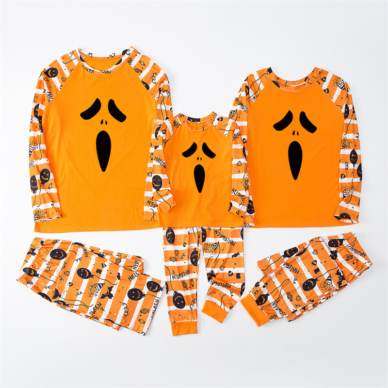 Abbigliamento la casa di Halloween Zucca Pigiama coordinato la famiglia Mamma Papà Set di indumenti da notte bambini con stampa di zucca a righe