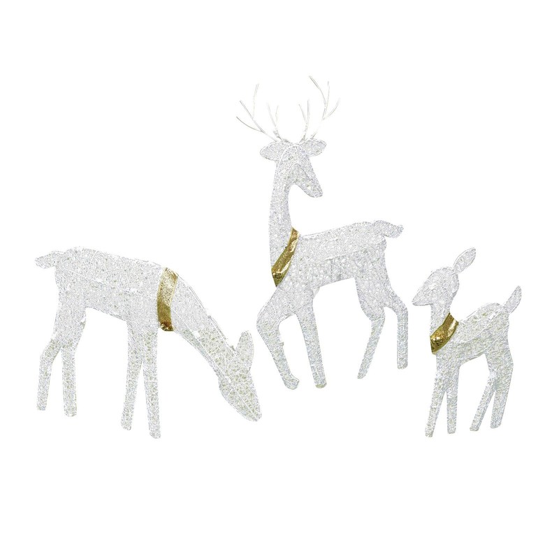 Decoraciones navideñas, juego de 3, ciervo blanco brillante, decoración navideña iluminada para exteriores, decoración navideña para exteriores, decoración de invierno F7008456