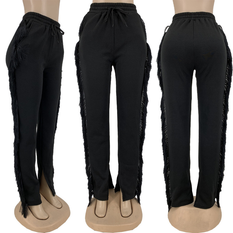 Женские брюки Capris anjamanor Tassel Sweat Antemptans для девочек модная уличная одежда Женщины-брюки уютные повседневные эластичные брюки с высокой талией D13-CG39 220916