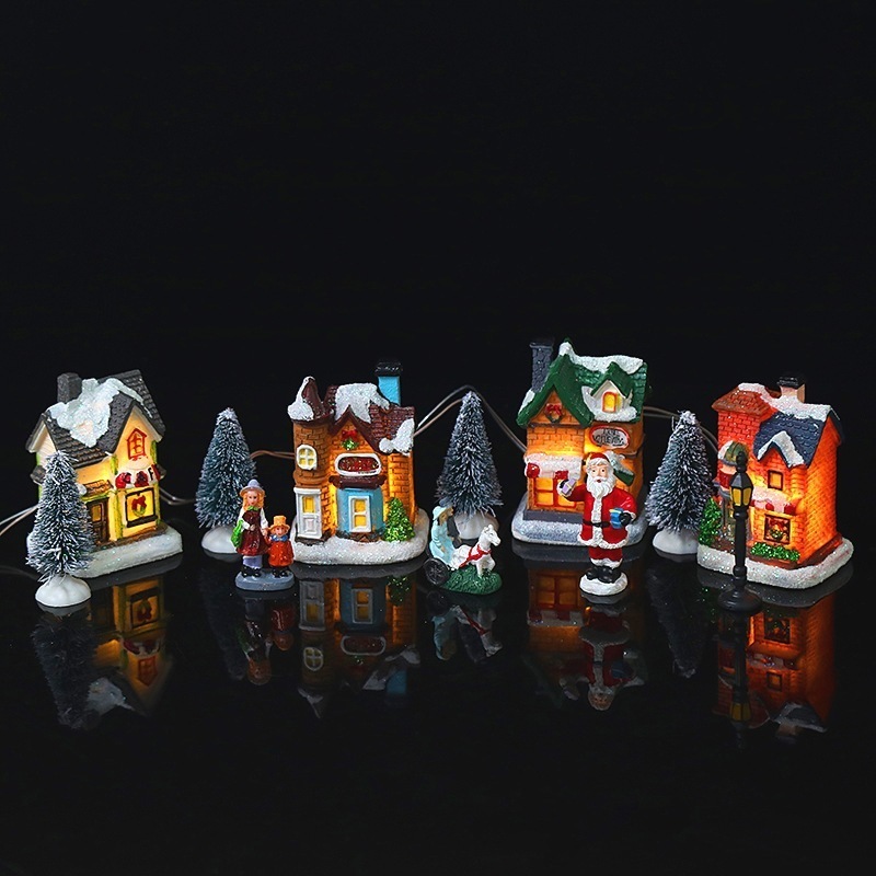 Decora￧￵es de Natal Villas de Natal com luzes Snow House Papai Noel Resina Casas do Ano Gift Christmas Village Holiday Ornamentos 220916