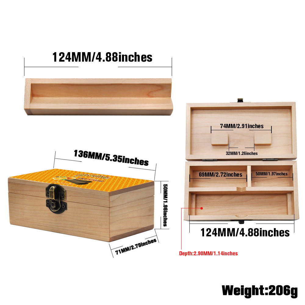 Kit d'accessoires de fumée Boîte de rangement en bois avec plateau roulant Stockage à base de tabac à base de plantes pour pipe bong