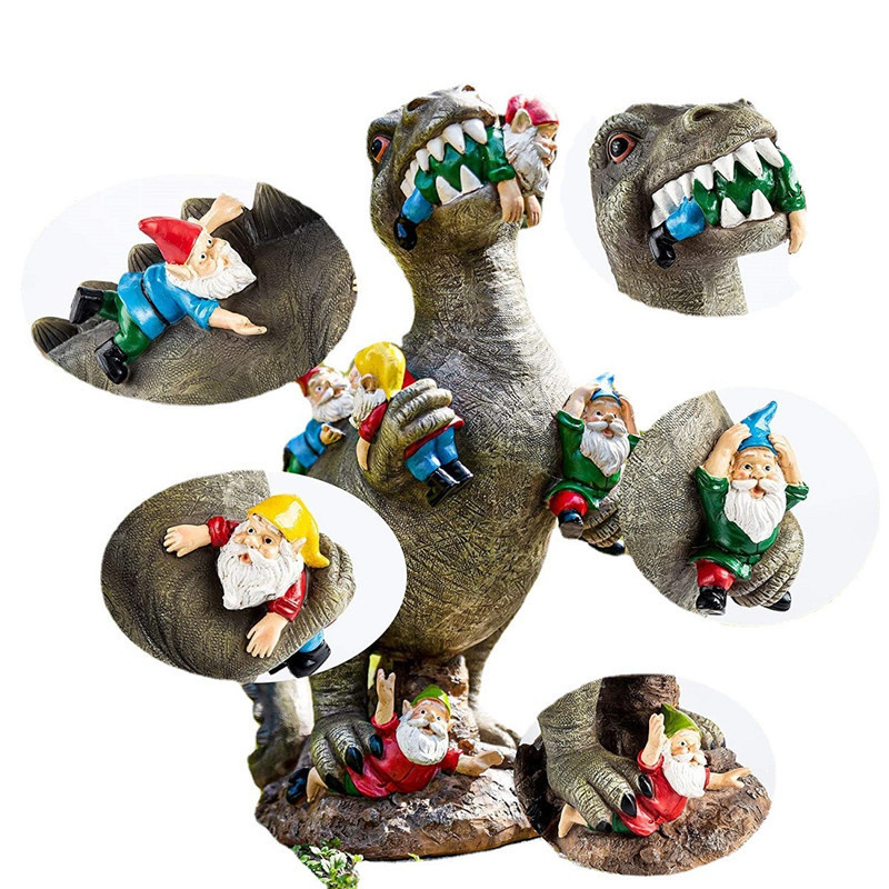 Autres fournitures de fête d'événement Nain de jardin Statues de dinosaures Les dinosaures ont mangé des nains Résine Elfe de jardin Ornement Statue Artisanat Décoration de fête de Noël en plein air 220916