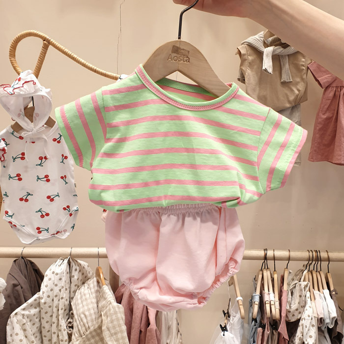 Conjuntos de roupas para meninos meninas meninas listradas conjuntos de verão algodão casual camise