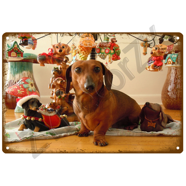 Dachshund Tin Retro Metal Painting Sign Plaque Aesthetic Home Room Room Room Decord Decors Decort