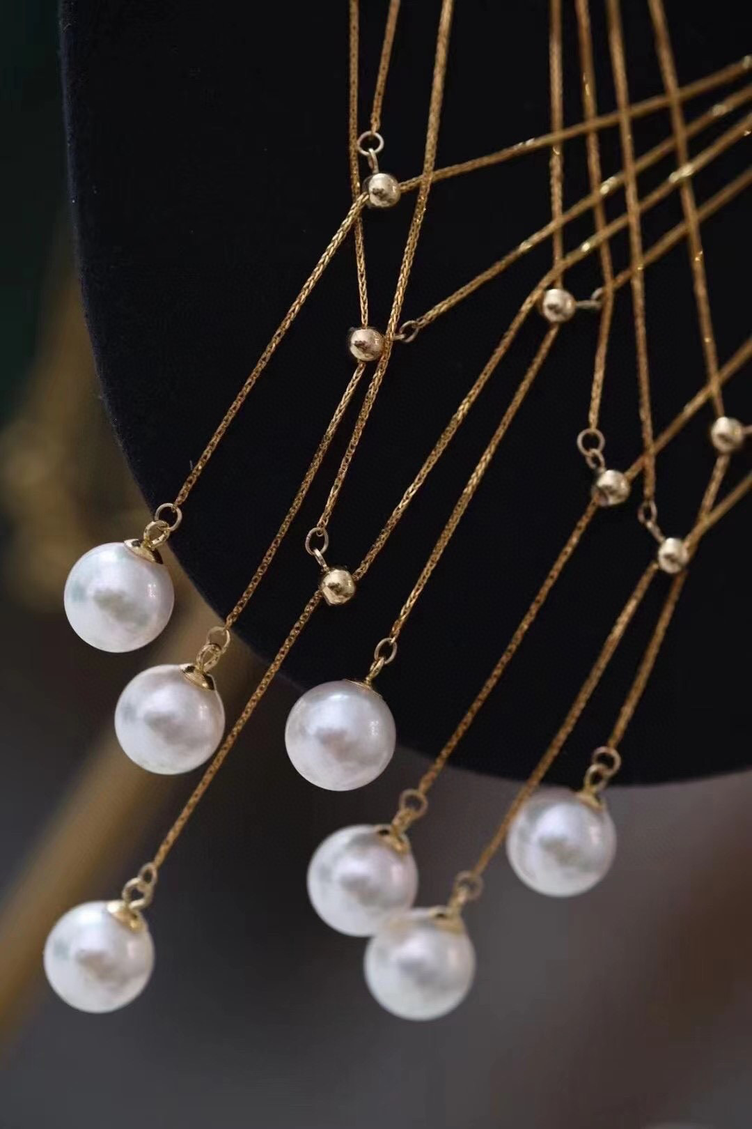 2209102 Dames Pearl Jewelry ketting Akoya 8-8 5mm Een hangende y-vormige ajustable Au750 18K geel goud198m