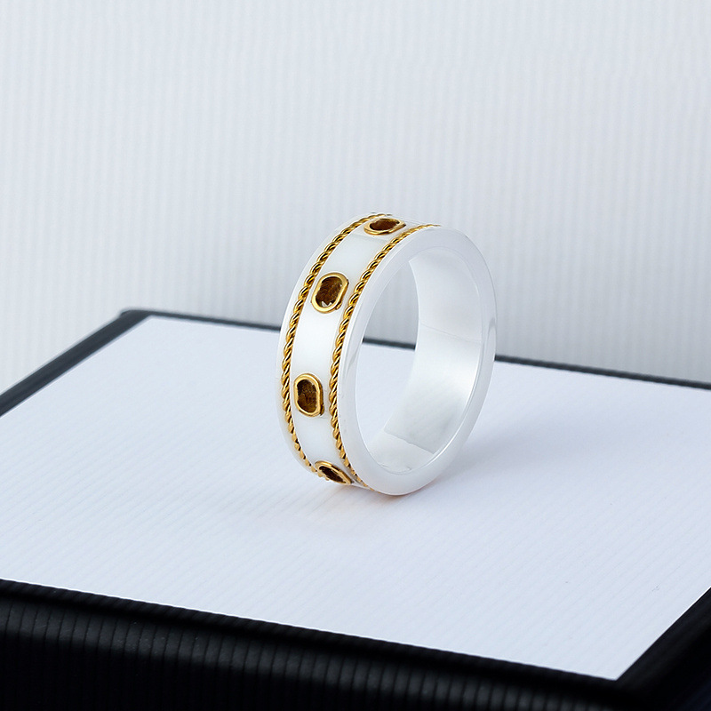 Designer sonneurs Love Ceramic Band G Letter SANS Noir Blanc pour les femmes Bijoux Gold Ring327S