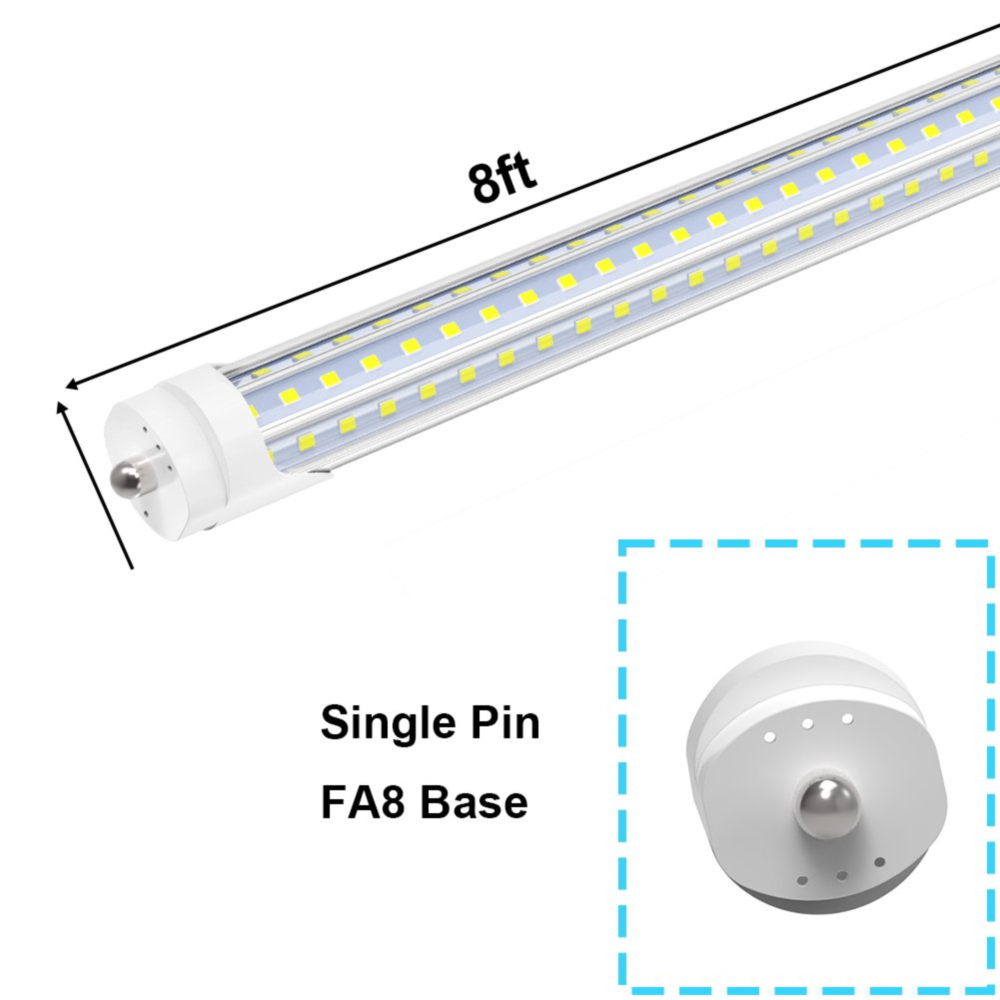 USA-LAGER 8FT LED-rör glödlampor Single Pin Fa8 Base D Form 120W 6000K