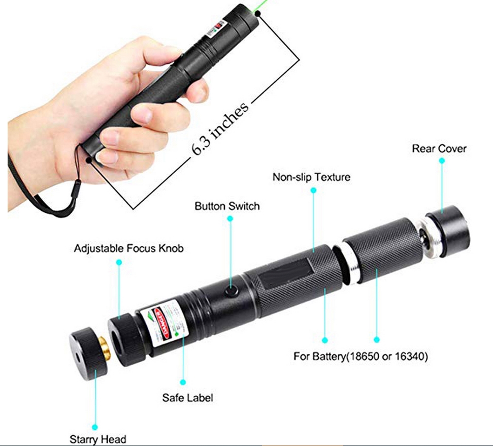 Grüner Laserpointer, Astronomie, 532 nm, leistungsstarkes Katzenspielzeug, einstellbarer Fokus, 18650-Akku, Universa-USB-Ladegerät8135135