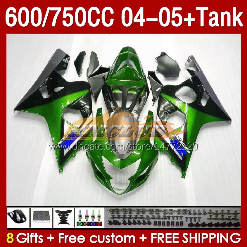 Wtryskowe Fair Fairings Tank dla Suzuki GSXR-600 GSXR750 GSXR600 GSXR-750 K4 2004 2005 153NO.102 GSX-R600 GSXR 600 750 CC 04-05 600CC 750CC 04 05 OEM Fairing Green Metal Metal