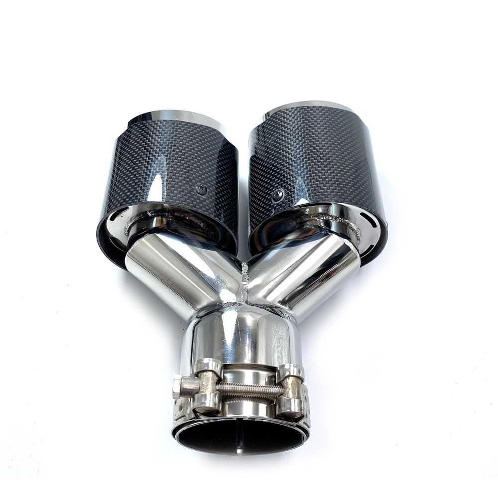 Dual Outlet Muffler Tip Glossy Carbon Fiber 304 Stainless Steel Exhaust Pipe Straight Flange With Remus logo9413682