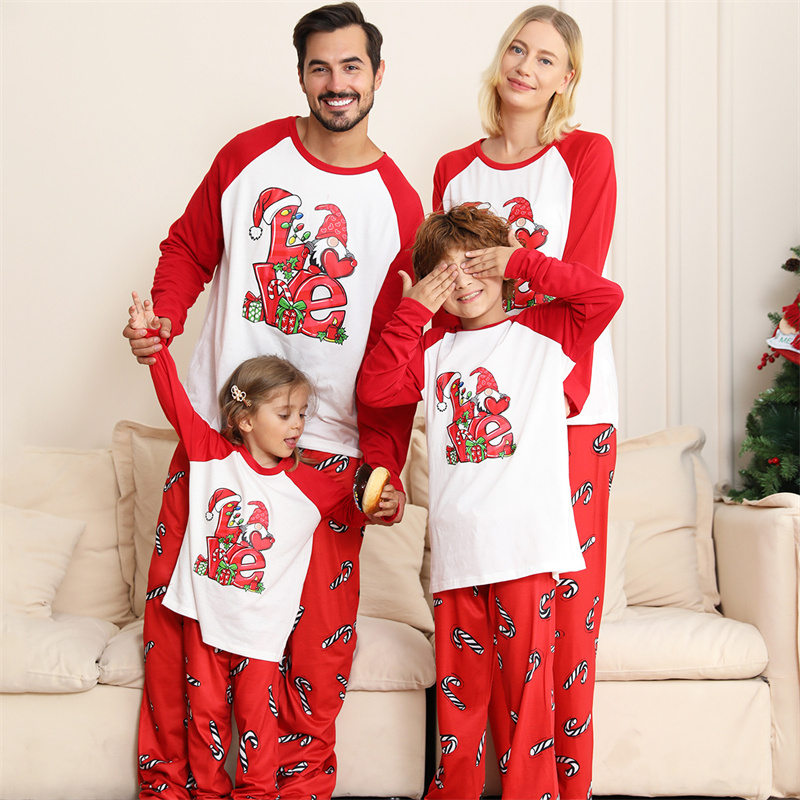 Christmas Matching Home Clothing Set Xmas Gnomes Pattern Printed Loungewear Sleepwear for Mom/Dad/Kids/Infant