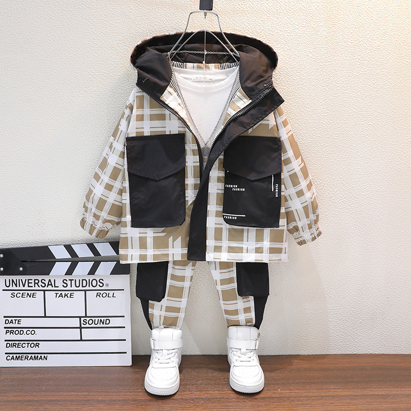 Clothing Sets autumn solid color fashion children's suit boys and girls overalls baby striped jacket pants two-piece suit 220916